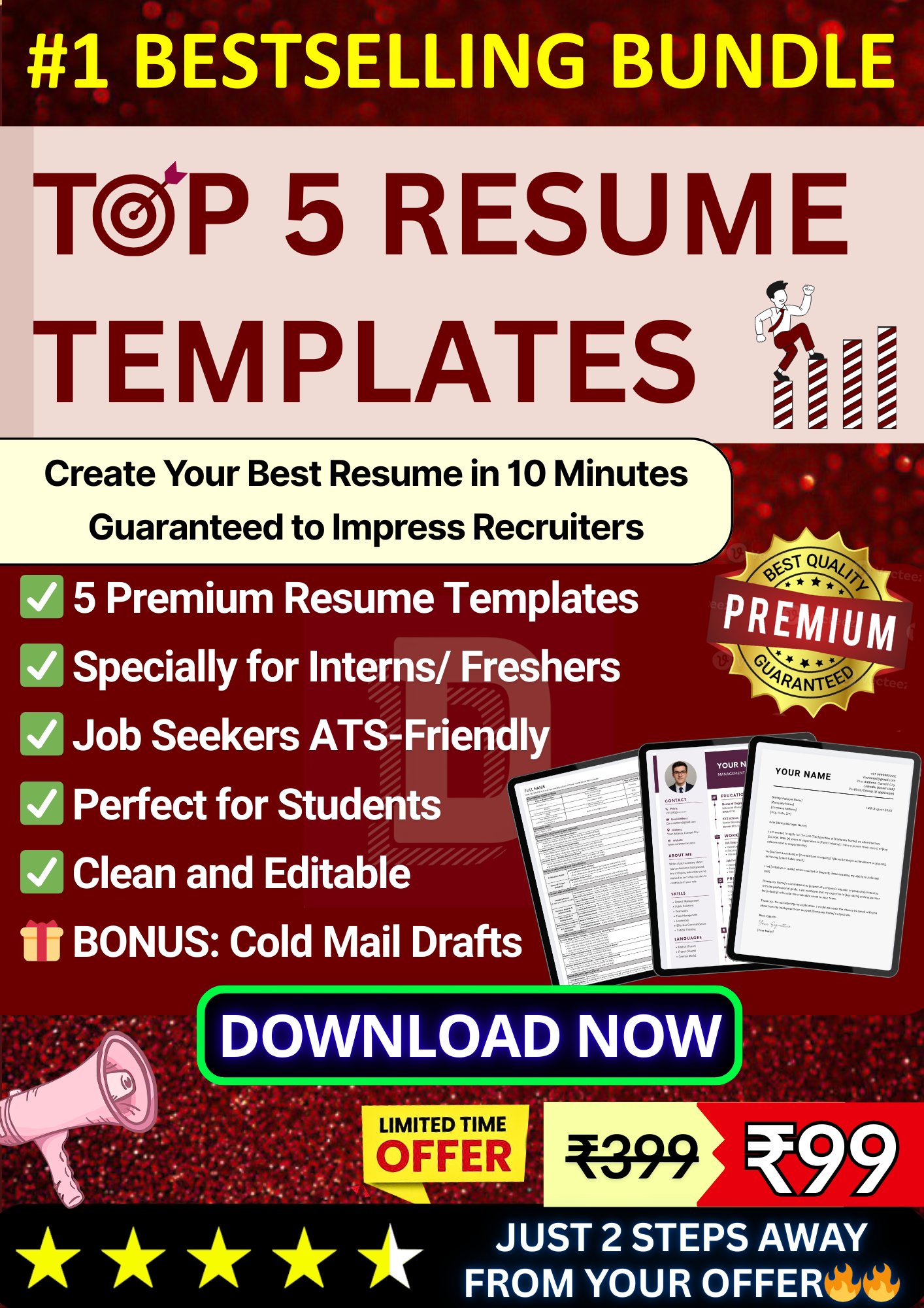 Resume Templates for Freshers & Interns - ATS-Friendly & Student-Ready 🔥🔥